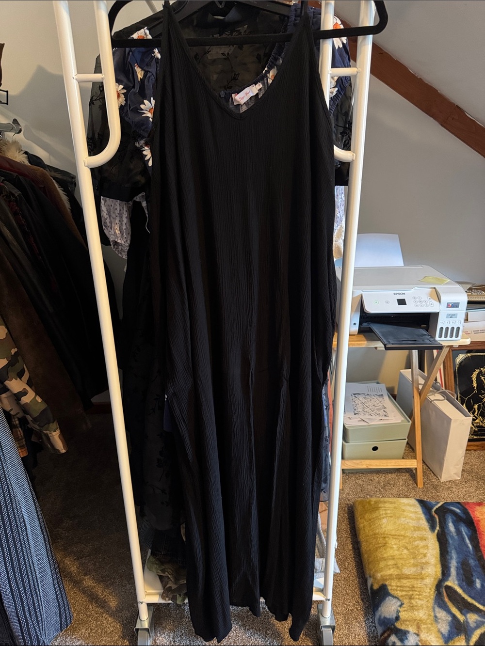 Love Kuza crinkle black scrappy maxi dress M Medium with pockets